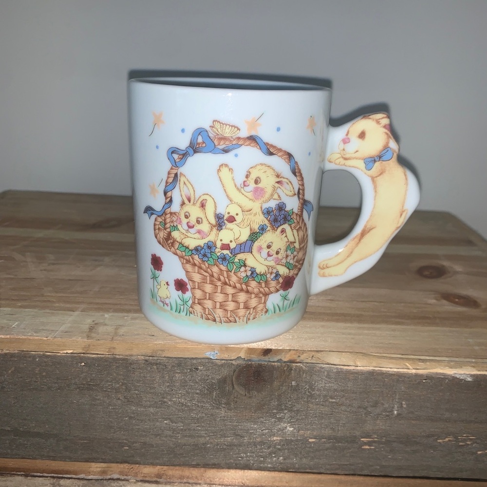 Vintage Spring Coffee Mug Rabbit And Duck Easter Grandma Core Cottage Core